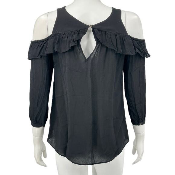 Maeve Anthropologie Top Womens 2 Black Brearly Cold Shoulder Feminine Ruffle - Picture 5 of 8